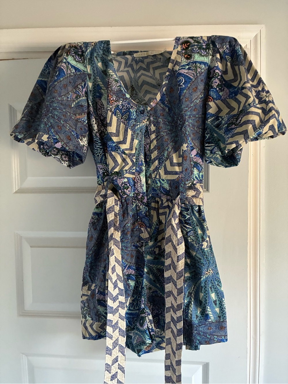 Marie Oliver Blue Paisley Patterned Mini Dress with Tie Belt